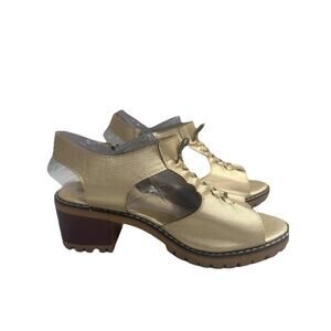 Chic Sandals Gold Chucky Sole Heels Zip Comfy Shoes Sling Back Woman's Sz 8.5